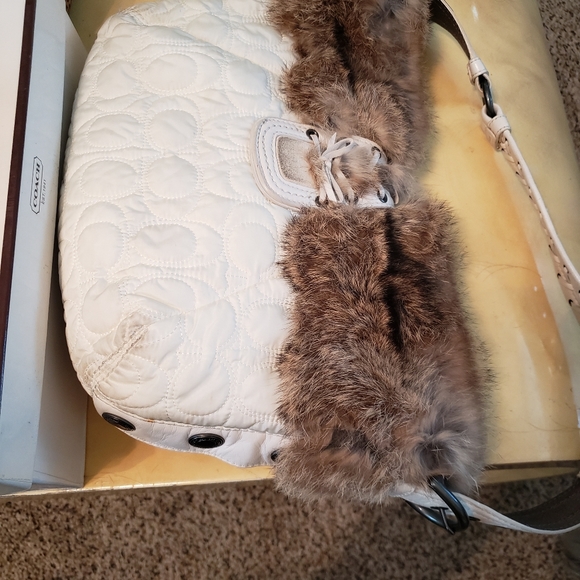 Coach fur trimmed knee boot, with Matching purse. - Picture 2 of 5